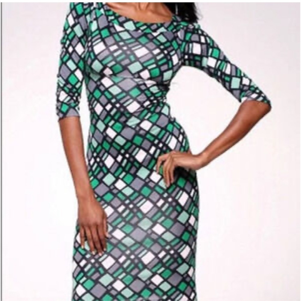 Diane von Furstenberg DVF Green Geometric Silk Jersey Sheath Dress Size 6